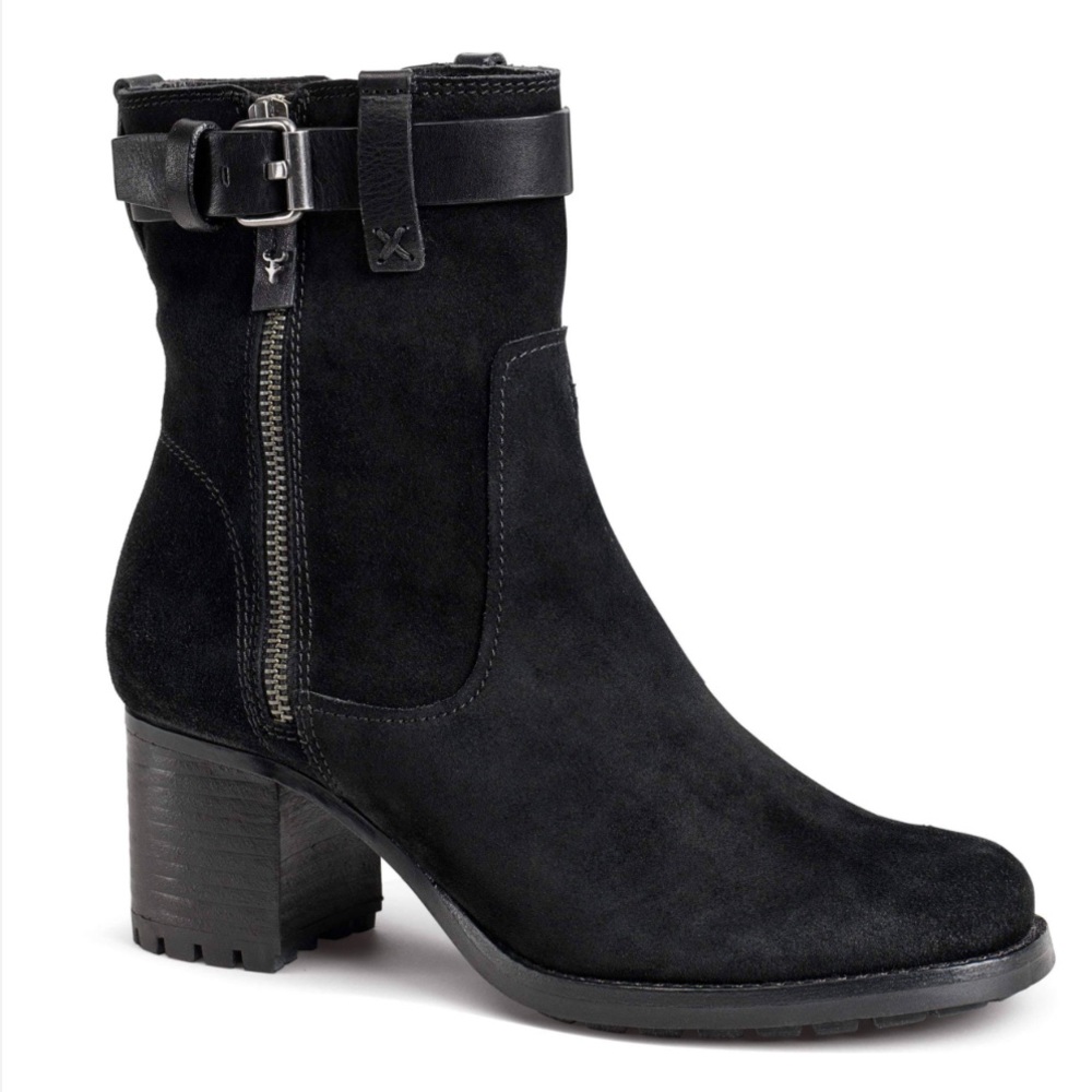 Trask Madison black waterproof bootie suede and leather